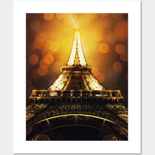 Eiffel Tower at night time Posters and Art